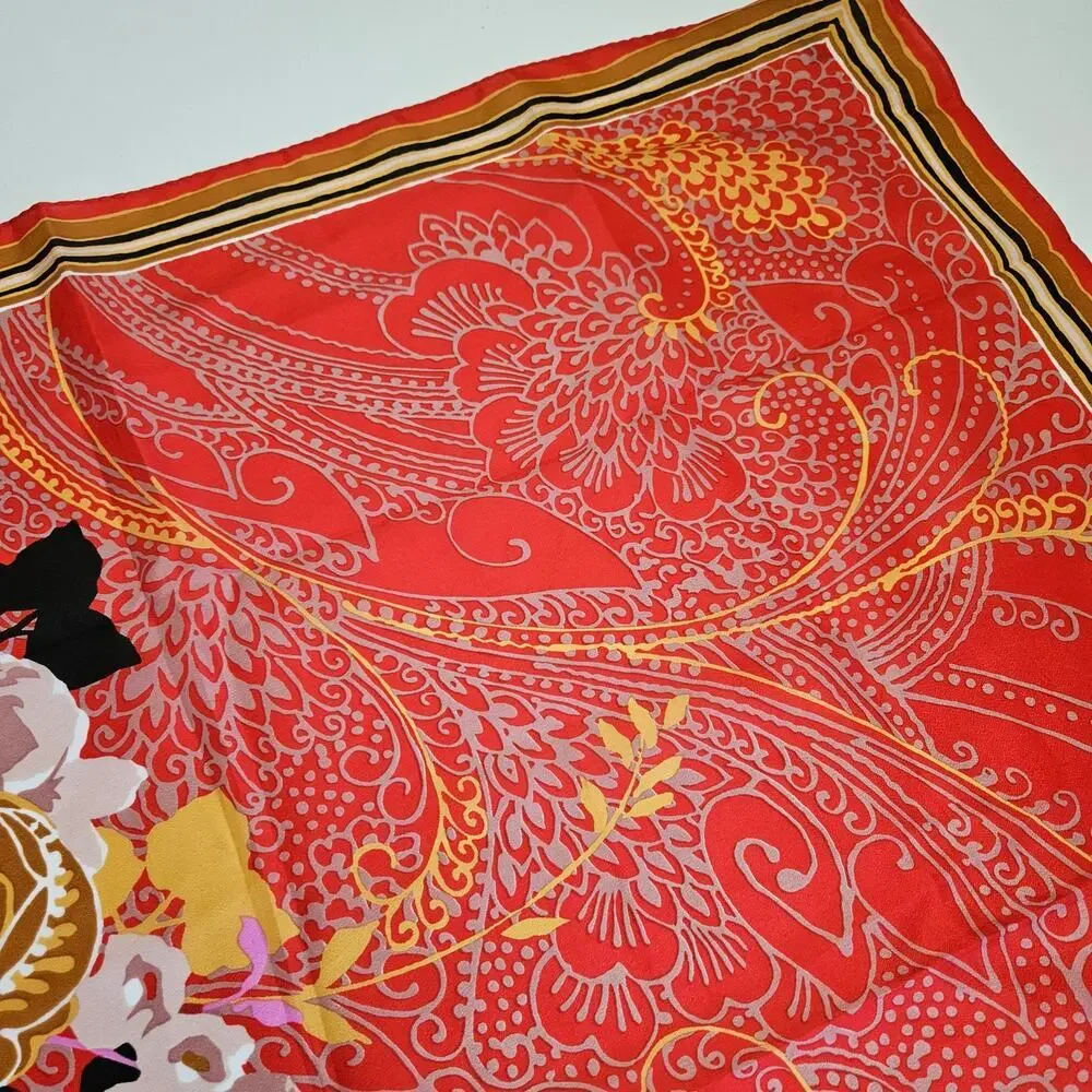 Vintage Totes Rain Scarf Water Repellent Floral Paisley‎ Print Red Gold Black